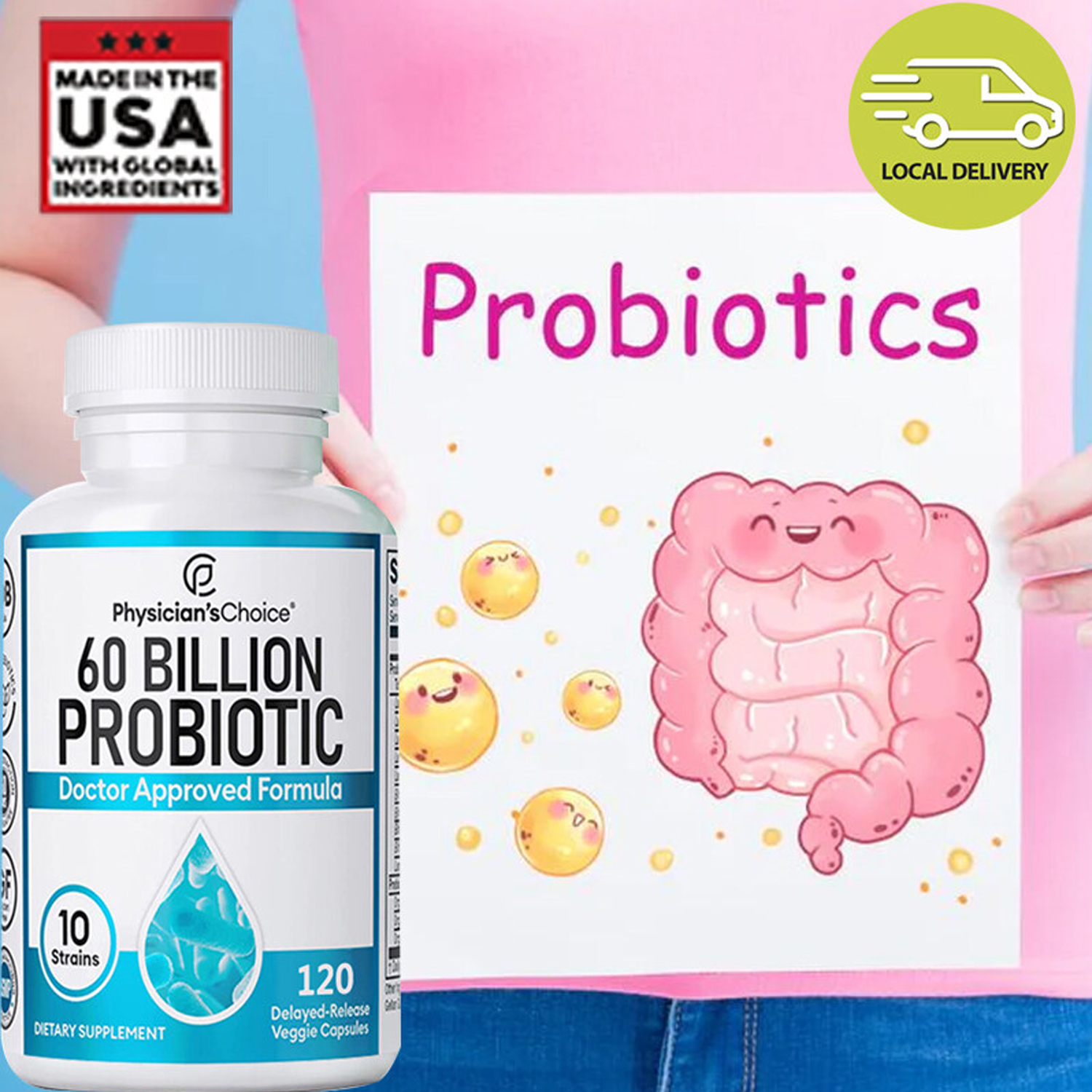 Probiotic 60 Billion - Probiotic Supplement 60 Billion CFU, Promotes
